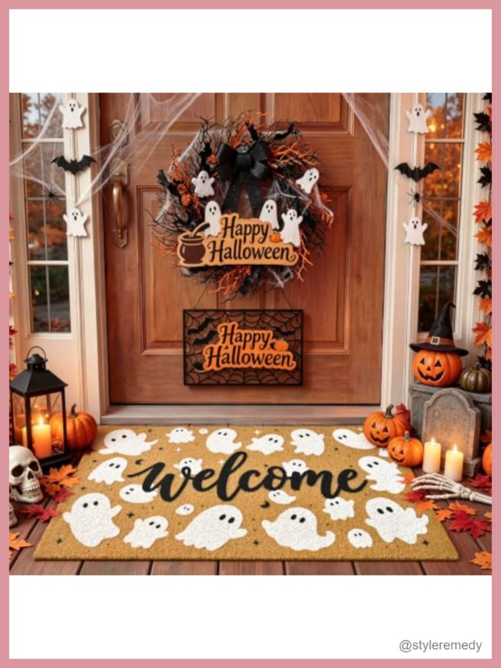 Non-Slip Halloween Doormat 17x29 Low Profile Artificial Coir Front Door Mat